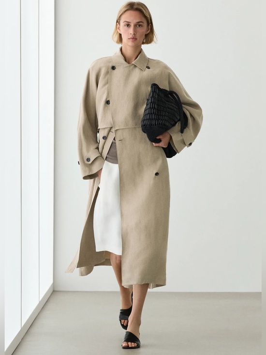 Massimo Dutti Jackets & Blazers - Massimo Dutti Linen Blend Trench Coat Notched Lapel Collar w Belt Detail Large